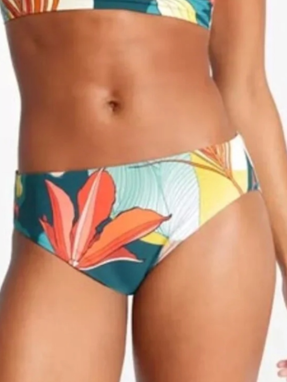 Calia Large L  bikini bottoms mid rise  green botanical Primitive Pointillism